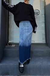 Jeansrock mit hohem Bund und Schlitz im Ombre-Look